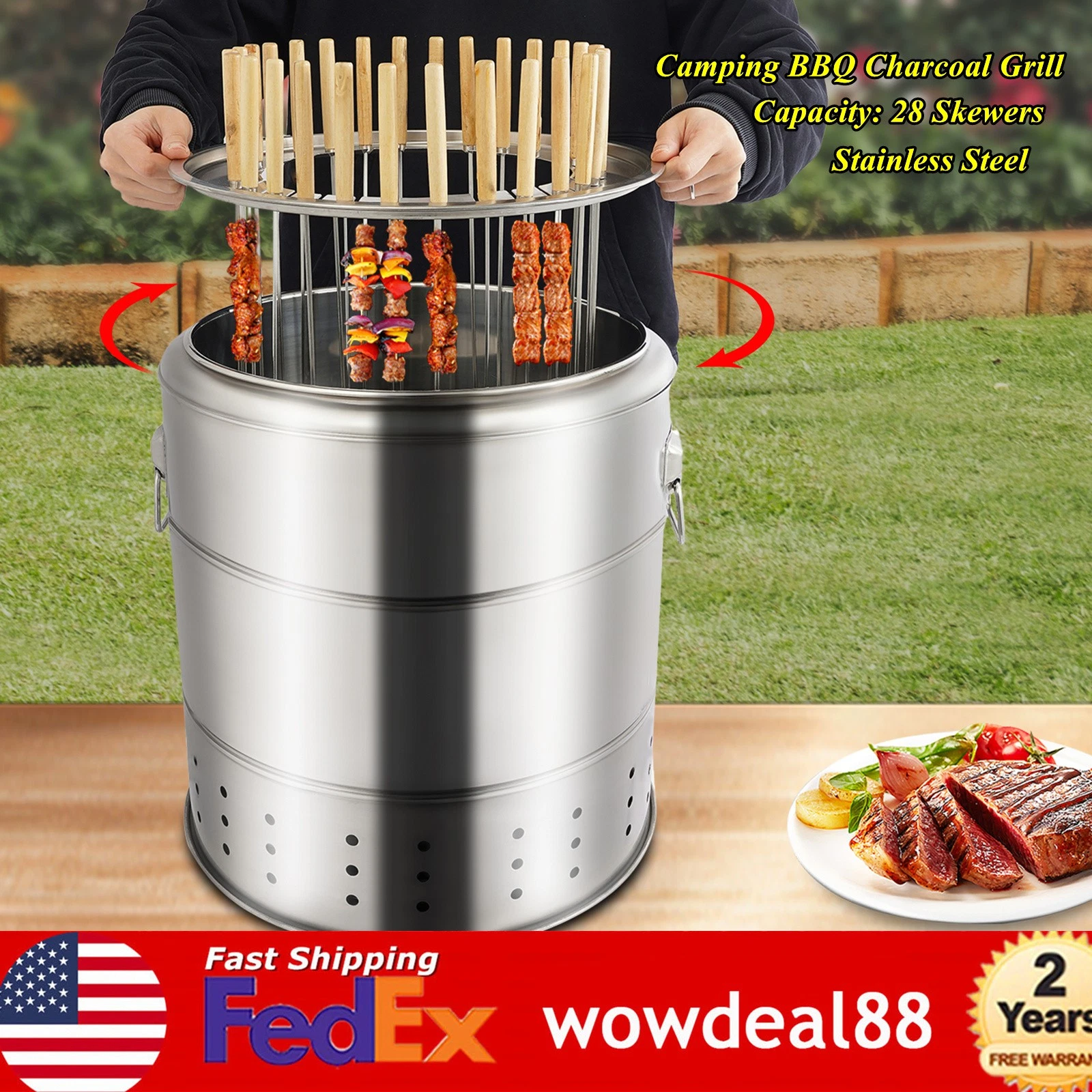 Camping Compact BBQ Charcoal Grill Meat Cooker With Grilling Accessories Set