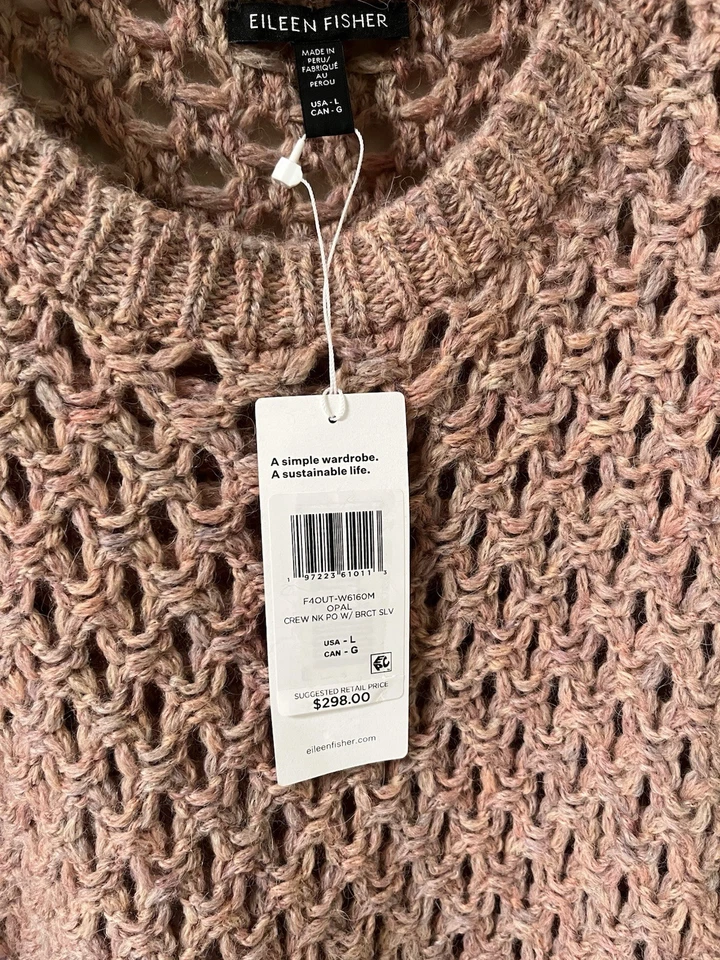 Suéter Eileen Fisher Ópalo Alpaca Peruano, Talla L, Cuello Redondo, Nuevo con Etiquetas, $298 Foto 3 de 4