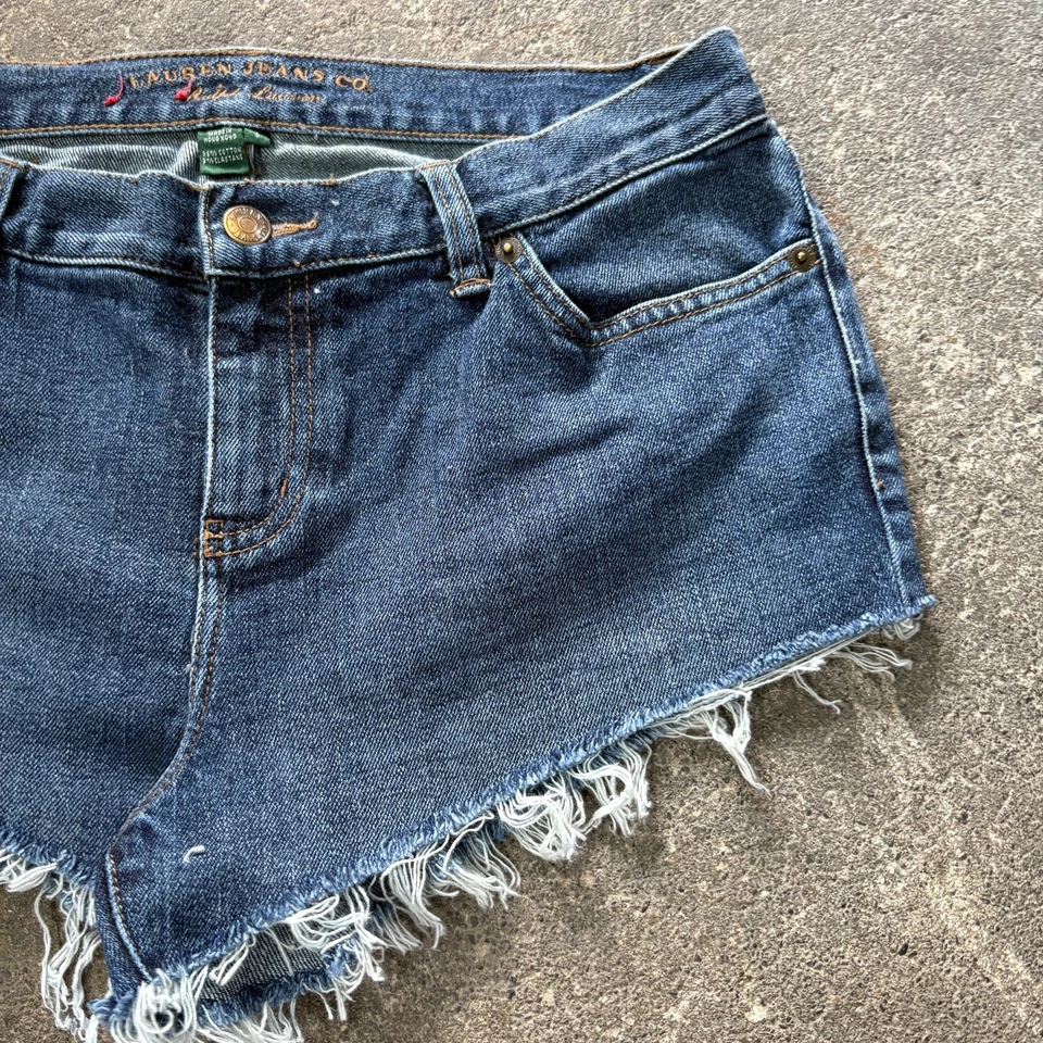 Pantalones cortos de mezclilla vintage Y2K recortados para mujer talla 6 azul Ralph Lauren 2" elásticos Foto 3 de 4