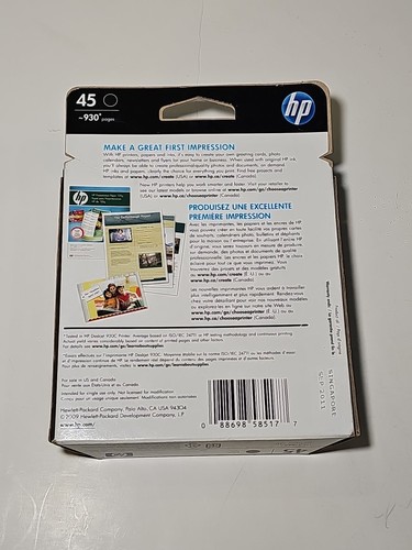 HP 51645A 45 Schwarz Tinte Druckerpatrone - Abgelaufen SEP 2011 Neu im Karton - Bild 2 von 2