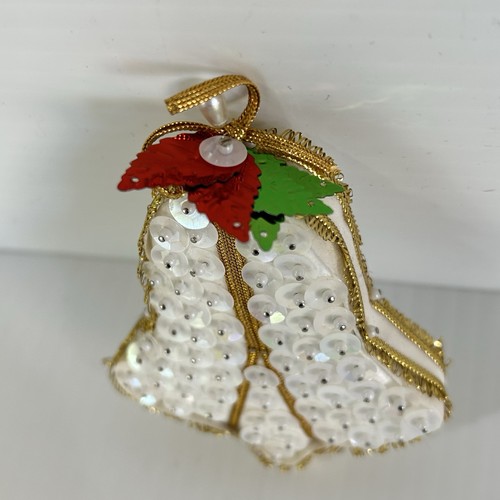 Campanello tamburo spilla paillettes perline decorazioni natalizie vintage fatte a mano - lotto di 7 - Foto 10 di 10