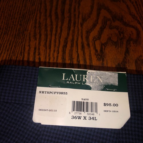Nuevos Pantalones de Vestir Lauren Ralph Lauren Ultraflex Para Hombre Azul Marino Cuadros Pequeños 36x34 Nuevos con Etiquetas - Imagen 7 de 9