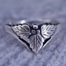 Size 8, wheeler Sterling silver handmade ring, 925 band with rose flower carved