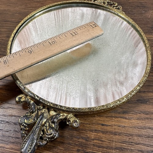 Vintage French Brass Hand Mirror Ornate Decorative - Antique Handheld Mirror - Picture 5 of 7