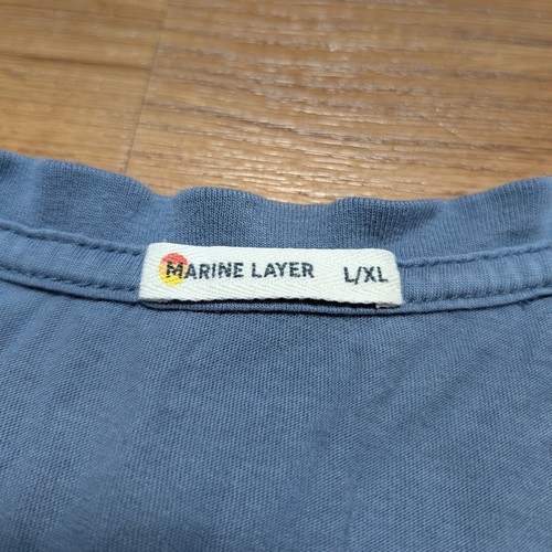 T-shirt uomo Marine Layer Signature Crew taglia L/XL blu sbiadito casual - Foto 3 di 8