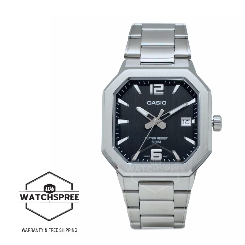 Casio Men's Analog Octagonal Dial Stainless Steel Band Watch MTP-B195D ...