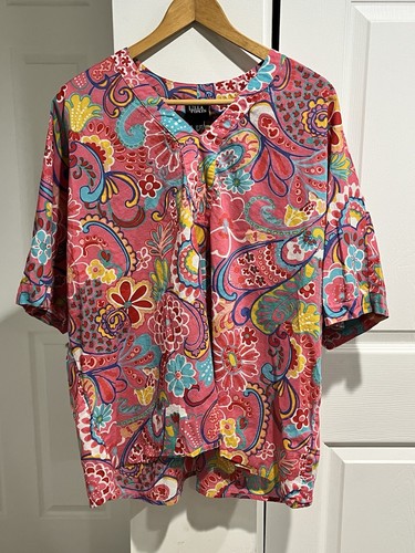 Ulla Popken, Size 20/22, Hot Pink Paisley Blouse, Boho, Bright, Colorful, Hippie - Picture 1 of 11