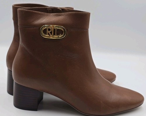Women's Lauren Ralph Lauren Tan Burnished Calf Leather Ankle Booties Size 7.5 B - Picture 2 of 13
