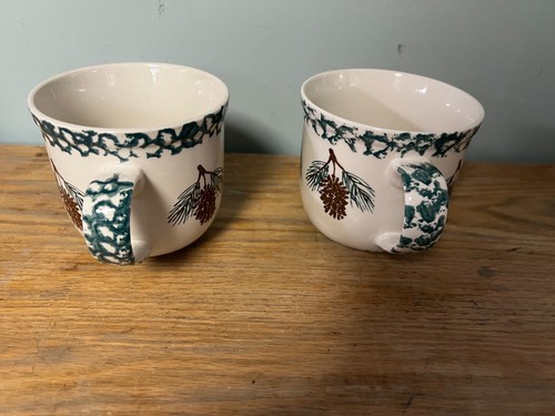 Vintage FOLK CRAFT Tienshan Pine Cone Collection COFFEE or SOUP MUG Set of 2 - Picture 3 of 8