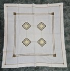 Vintage Linen Embroidery Table Topper Neutral Simple Farmhouse 33"x34" EXCELLENT