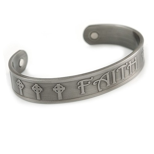 Bracciale Polsino Magnetico Uomo Modello Celtico ""Fede"" Placcato in Rame con Due - Foto 4 di 6