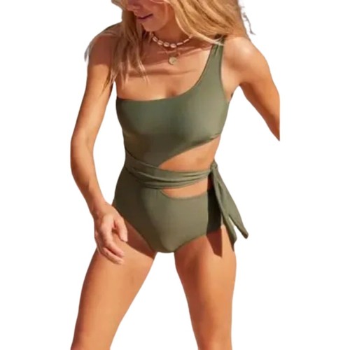 Aerie One Shoulder Tie Waist Einteiler Badeanzug olivgrün Gr. Medium lang NEU - Bild 3 von 7