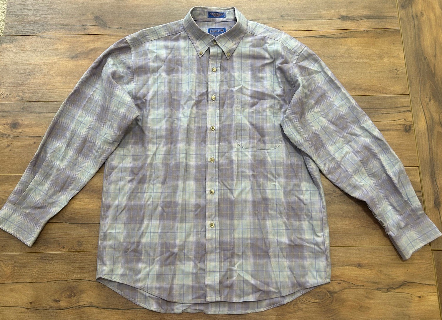 Pendleton LARGE Lavender Gray Western Plaid Butto… - image 1