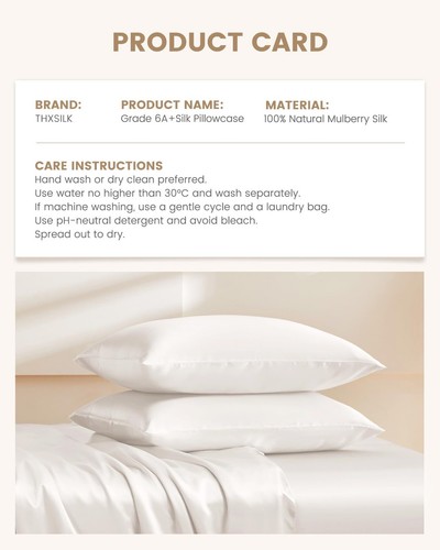 Set of 2 100% Pure Mulberry Silk Pillowcase for Hair and Skin, Highest 6A+ Gr... - Picture 6 of 7