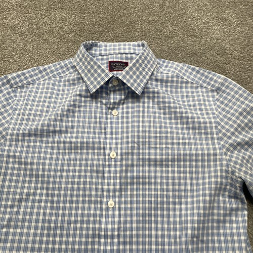 UNTUCKit Shirt Mens Medium Blue White Plaid Short Sleeve Slim Fit Wrinkle Free - Picture 2 of 7
