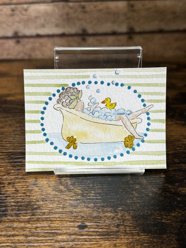 ACEO Hand Painted Tub Self Care Watercolor Art Faithpaints Original