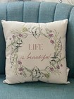 “Life Is Beautiful “ Square Throw Pillow White Green & Purple Floral Home Decor