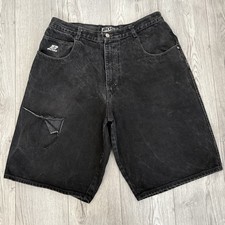 Vintage BOSS Black Denim Baggy Shorts W38 Made in USA Y2K Embroidered Streetwear