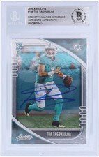 Tua Tagovailoa Miami Dolphins Signed 2020 Panini Absolute #194 BAS Rookie Card. rookie card picture