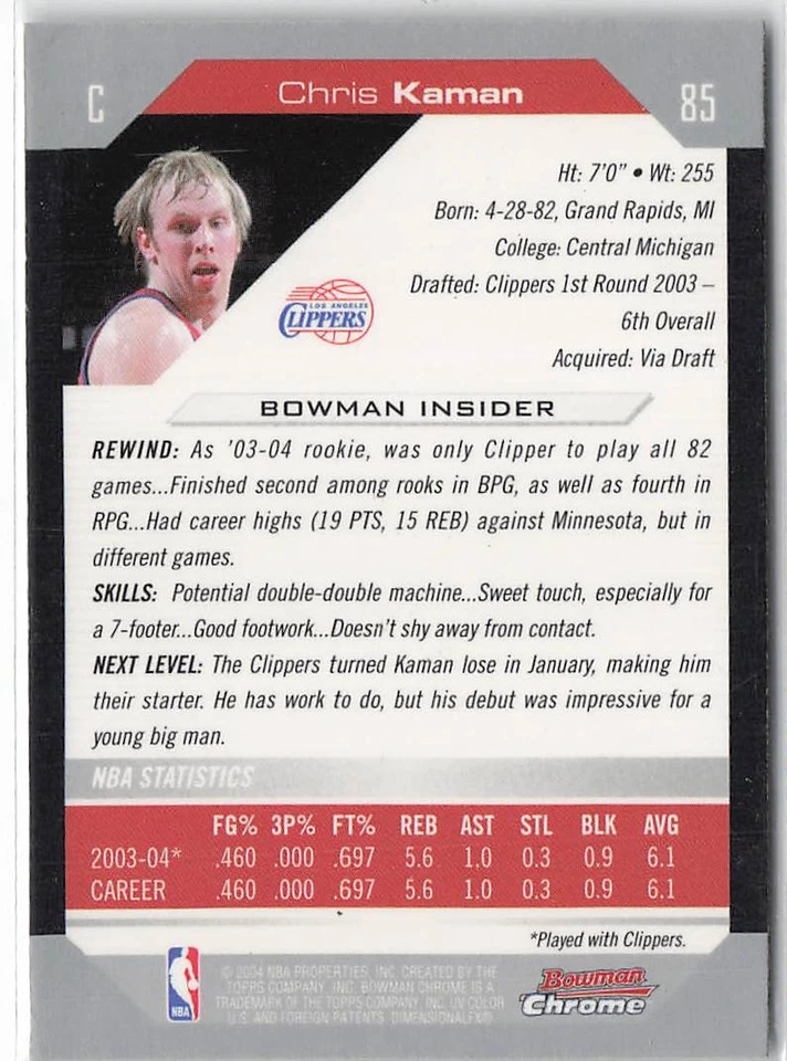 2004-05 Bowman #85 Chris Kaman Chrome - image 2 of 2
