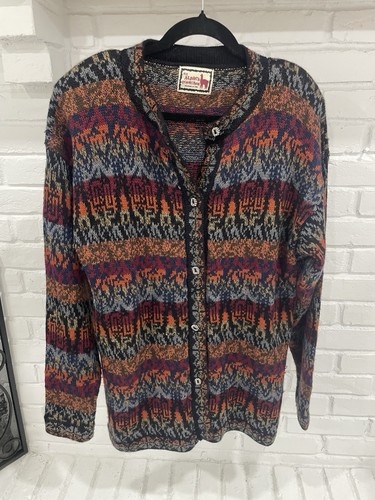 Alpaca Connection Vintage Wool Cardigan Size Medium Stripe Multicolor Warm - Picture 1 of 7