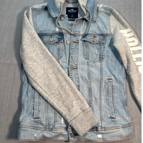 Hollister California Epic Flex Denim Hoodie Jacket Mens Medium Y2K Button Jean - Picture 4 of 9