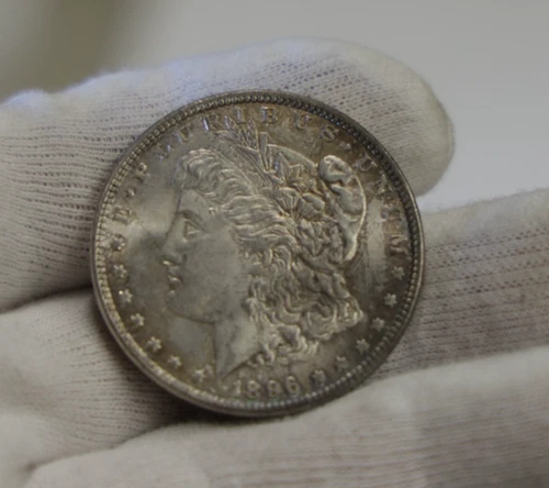 1896 US Morgan Silver Dollar $1 Nice AU (Toned)