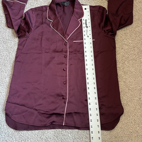 Ann Taylor Sleep Pajama Top Size M Burgundy Wine Pink Satin Top Pocket NWOT New - Picture 8 of 10
