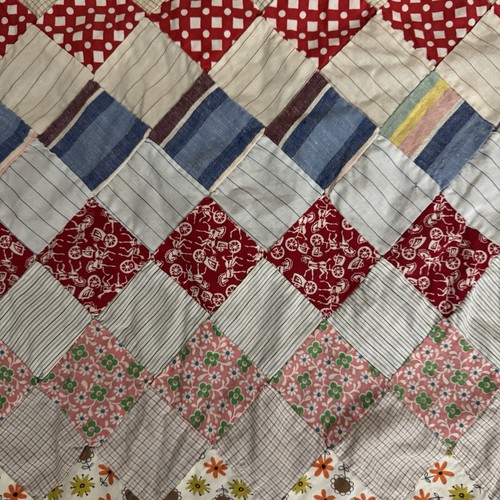 Vintage 60s 70s Quilt Top hand Pieced Patchwork 62" x 84" - Picture 13 of 14
