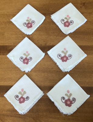 VINTAGE Bordados Zvleta Embroidered Cocktail Napkins Set of 6 Flower Ecuador