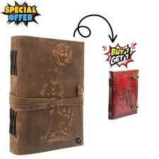 Handmade Leather Wolf Journal –7x5" Embossed Notebook Diary,200Pages |Buy1 Get 1