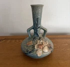 Vintage Roseville Magnolia Double Handle Vase #179-7 Blue 7.5" USA Original
