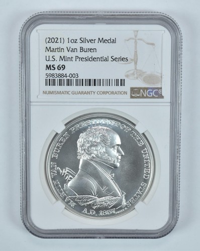 (2021) 1oz Silver Medal Martin Van Buren US Mint Presidential MS69 NGC Brown Lbl