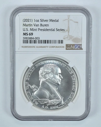 (2021) 1oz Silver Medal Martin Van Buren US Mint Presidential MS69 NGC Brown Lbl