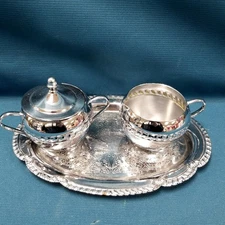 Vtg MCM Irvin Ware Chrome Sugar & Creamer W/ Tray 