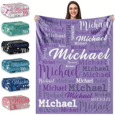 Custom Name Print Flannel Throw Blanket – Personalized Contemporary Text Design