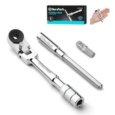 DURATECH 1/4" Flex Head T-Handle Ratchet, Mini Ratchet Wrench with Hex Silver