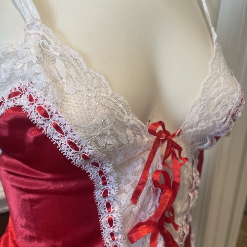 Vintage Red White 1980s Teddy Romper Lingerie Size Small Lace Nylon Lace Sexy - Picture 3 of 11
