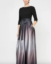 SL Fashions 3/4 Sleeve Matte Jersey  Ombre Satin Ballgown, Blk/Sl Sz 18W a642574