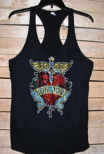 Bon Jovi rhinestone bling racer back tank top XS, S, M, L, XL, XXL - Picture 7 of 9