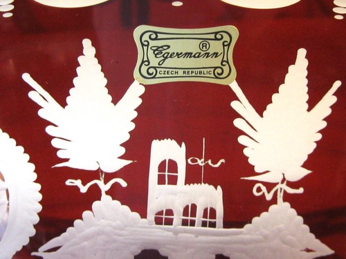 EGERMANN VINTAGE CZECH GLASS BOWL RUBY RED CUT TO CLEAR w TRADITIONAL DESIGNS - Picture 14 of 24