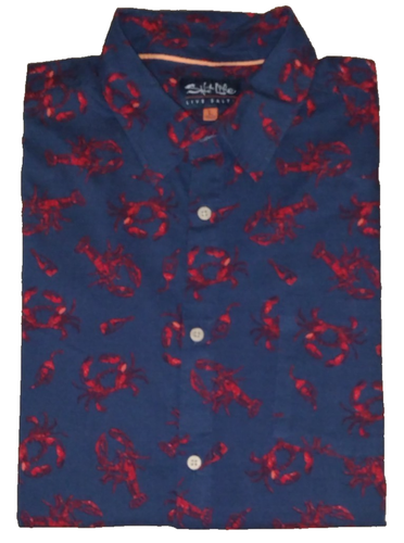 Salt Life Men's Live Salty Short Sleeve Button Up Lobster & Crab Print Size L - Picture 1 of 3
