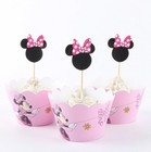 48 Pcs, 24 minnie mouse Cupcake Wrappers & 24 Toppers Kids Birthday Party Supply