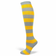 Women's Halloween costume Light Gray/Gold Yellow Stripe Knee High Socks PM003