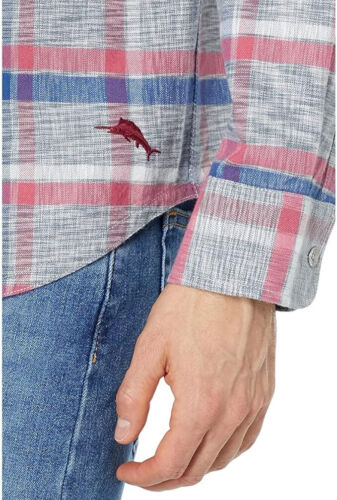 Tommy Bahama Men's, Canyon Beach Flannel Plaid Shirt, Carbon Grey, 2XLT - Picture 4 of 5