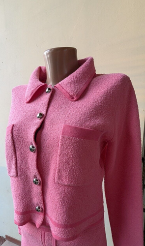 CLAUDIE PIERLOT Paris Size 2, pockets and long sleeve bouclé pink Blazer jacket - Picture 9 of 16