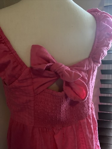 Dress For Women Size M Casual Pink Seersucker Maxi Tall Pockets Mother’s Beach - Picture 7 of 13