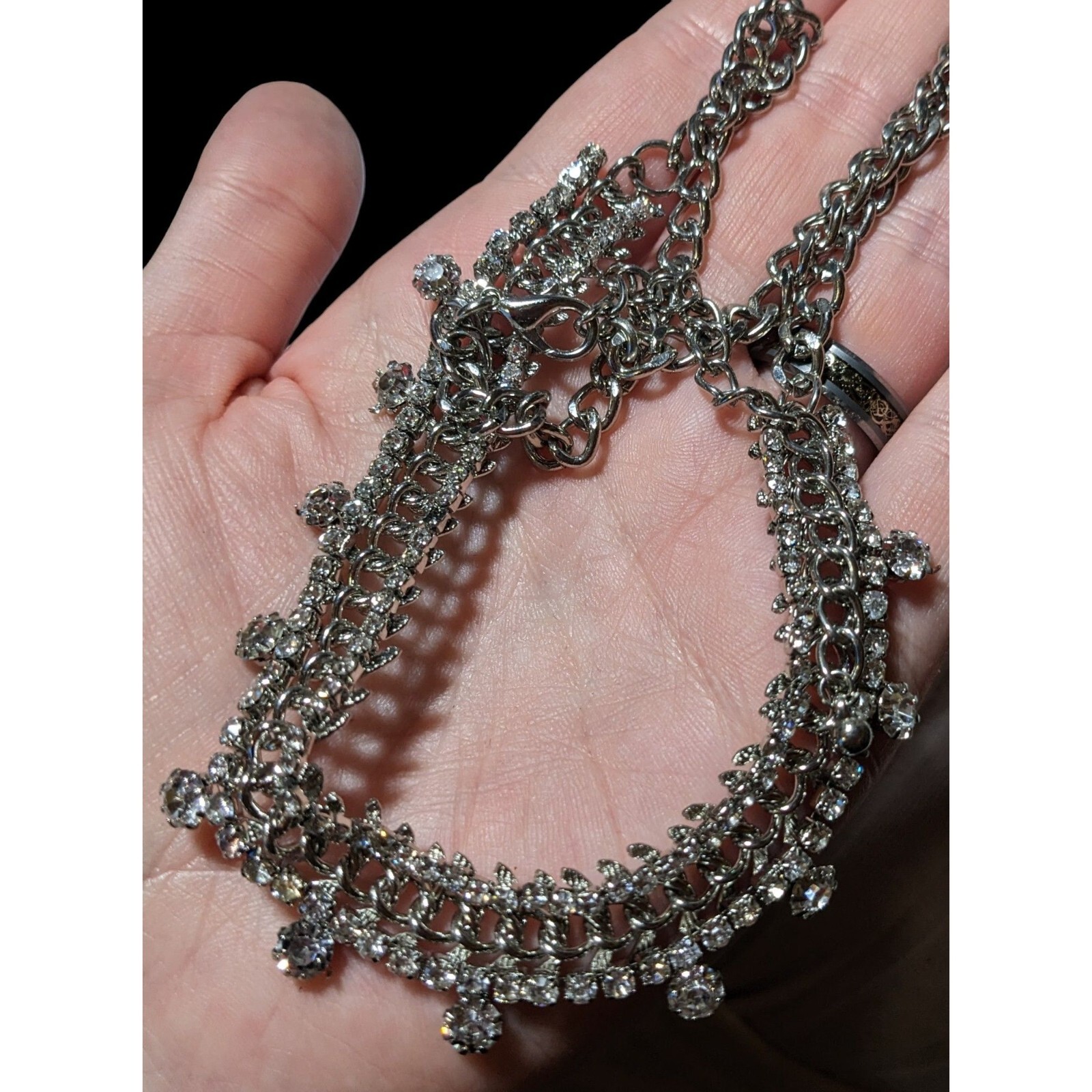 Elegant Silver Rhinestone Statement Necklace - image 4