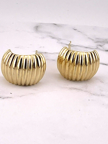 Vintage D&G Chubby Hoops Clip On Earrings Ribbed Gold Tone Dolce & Gabbana - Picture 12 of 24