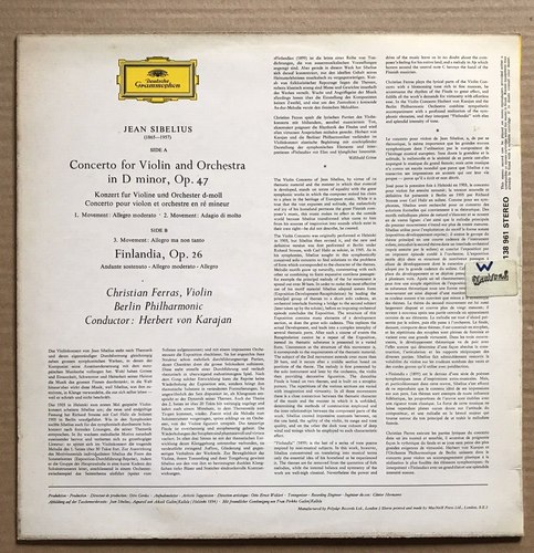 SIBELIUS-Concerto For Violin -DGG 138 961 SLPM-LP 1965 *Part Of BUY 3 For £10* - Foto 2 di 4